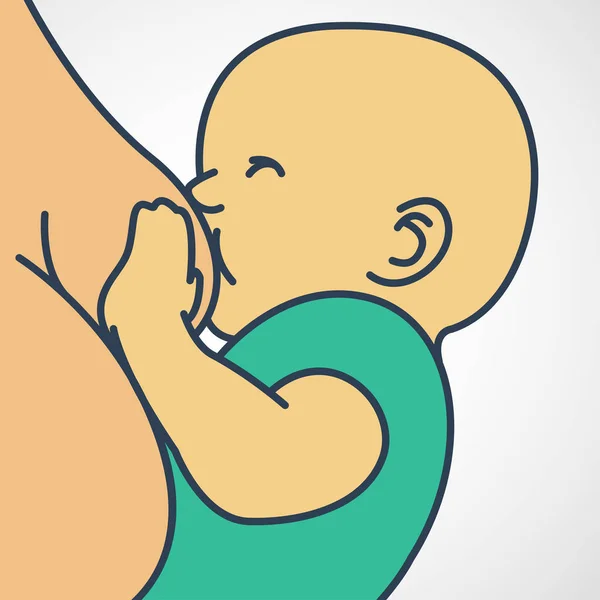 Breastfeeding mom and her newborn baby child vector icon illustr — Stock Vector