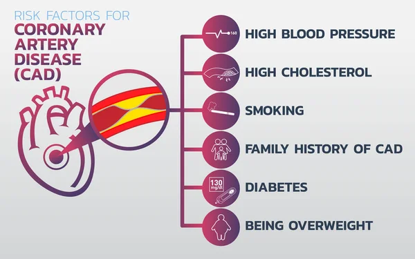 Risk Factors For Coronary Artery Disease (CAD): Symptoms And Causes | Stock Vector