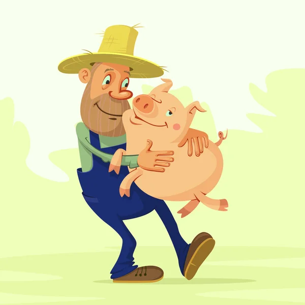 Agricultor y cerdo — Vector de stock