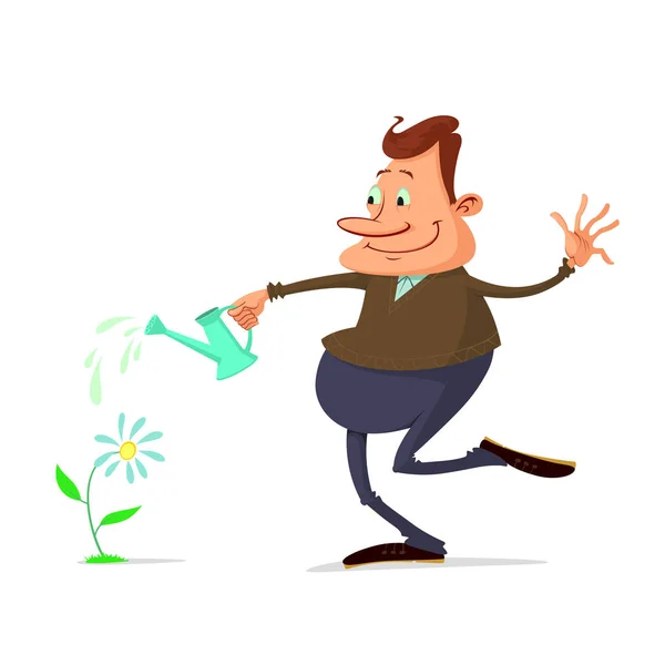 Man watering flower — Stock Vector