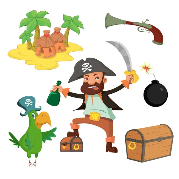 Мультяшный пиратский набор — стоковый вектор