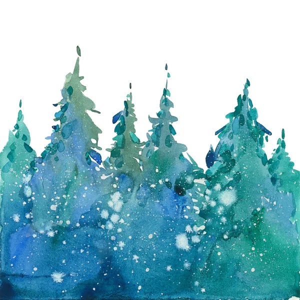 Watercolor winter forest — Stock Photo, Image