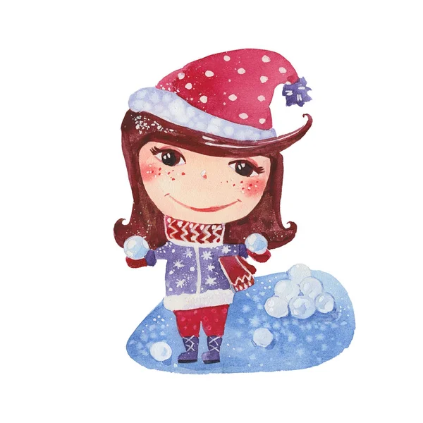 Girl with snowballs — Stock Photo, Image