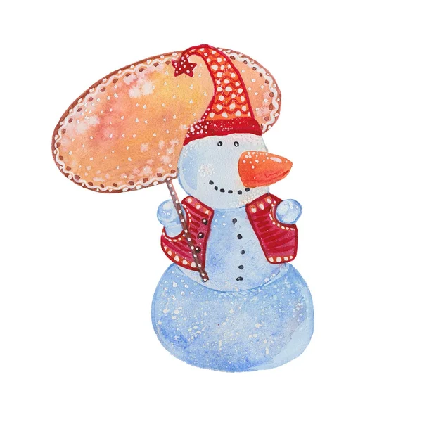 Aquarela sorrindo boneco de neve — Fotografia de Stock