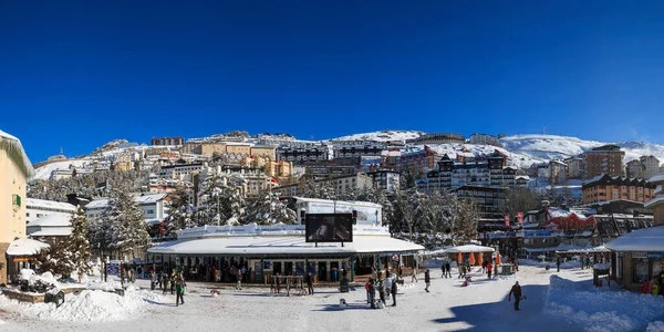 Panoramic View Main Square Pradollano Sierra Nevada Granada Sunny Day — Stock Photo, Image