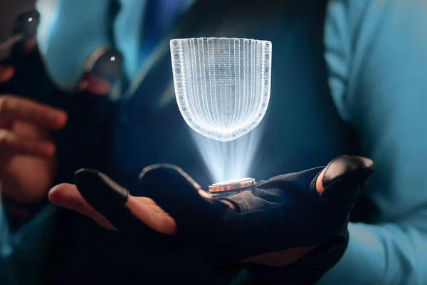 Projekcję cyber rękawica hologram Tarcza — Zdjęcie stockowe
