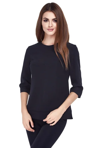 Sexy brünette Frau dünne Business-Stil Kleid schwarze Farbe — Stockfoto
