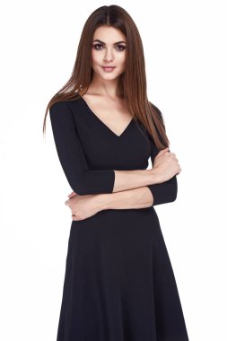 Moda stil kadın mükemmel vücut şekli esmer saç giymek ışık