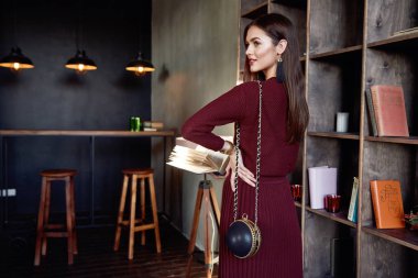 Kadın iş Bayan giyim kırmızı yün elbise takım elbise moda stil