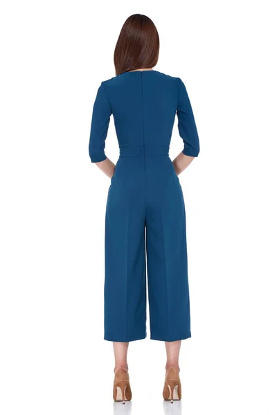 Mode kvinna perfekt kropp form brunett hår bära blå p — Stockfoto