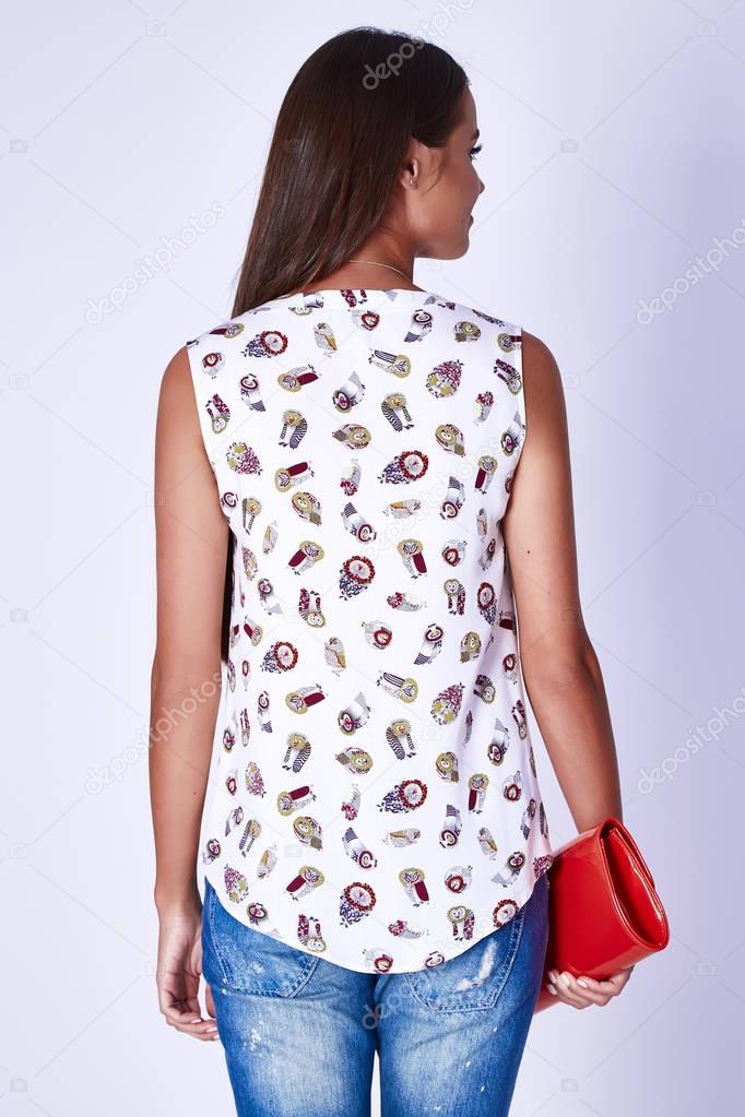Portrait of woman beautiful sexy wear fashion clothes silk cotto
