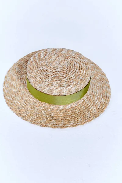 Straw hat of light straw with velvet ribbon beautiful stylish fa