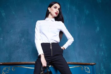 Güzel seksi genç iş kadını esmer saç lüks 