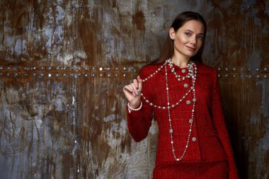 Arka plan stüdyo güzel kadın Bayan bahar sonbahar koleksiyonu 