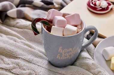 Kış ruh kompozisyon Noel günü evde sıcak ca fincan ile