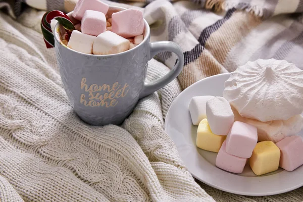 Kış ruh kompozisyon Noel günü evde sıcak ca fincan ile