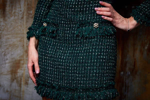 Sexy elegante detalles de ropa de lujo vestido con botones diamon —  Fotos de Stock