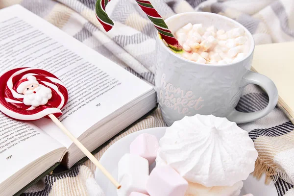 Composição de humor de inverno Dia de Natal em casa com xícara de ca quente — Fotografia de Stock