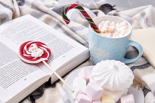 Composição de humor de inverno Dia de Natal em casa com xícara de ca quente — Fotografia de Stock