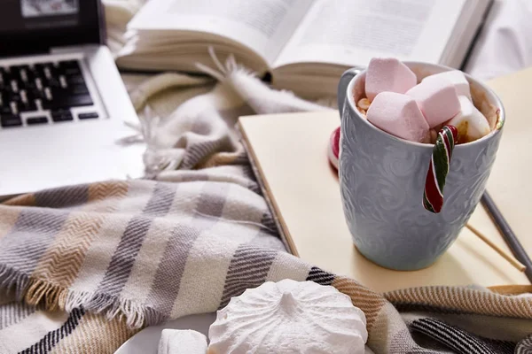 Winter mood Christmas Day at home with cup of hot cacao or coffe — Stock Image Winter mood Christmas Day at home with cup of hot cacao or coffe Royalty Free Stock Images
