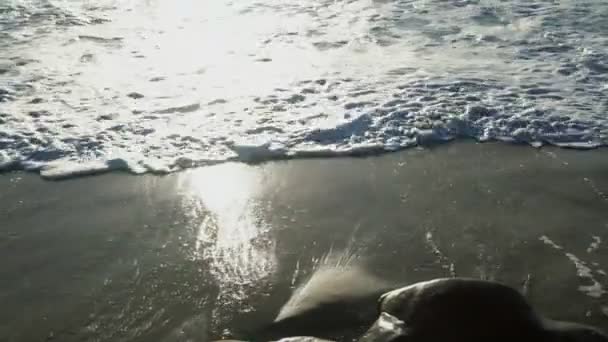 Ωκεανός Είναι Βαθύ Μπλε Κύματα Πλένονται Από Την Αμμώδη Παραλία — Αρχείο Βίντεο