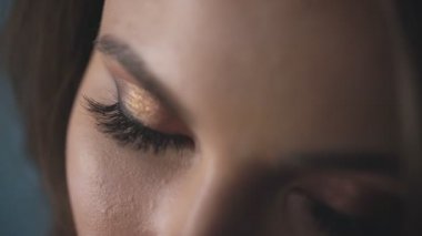 Görüntü efekti portresi. Makyajlı kadın. Uzun kirpikleri, iris, ten rengi, şehvetli dudaklar..