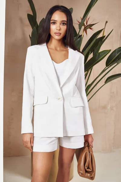 Moda Estilo Ropa Colección Traje Blanco Chaqueta Corta Desgaste Para — Foto de Stock