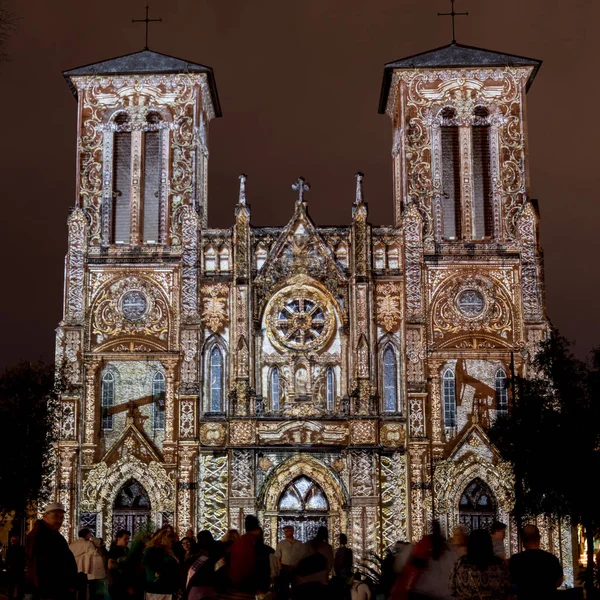 San Fernando Cathedral with Ornate Light Show — Stock Photo, Image