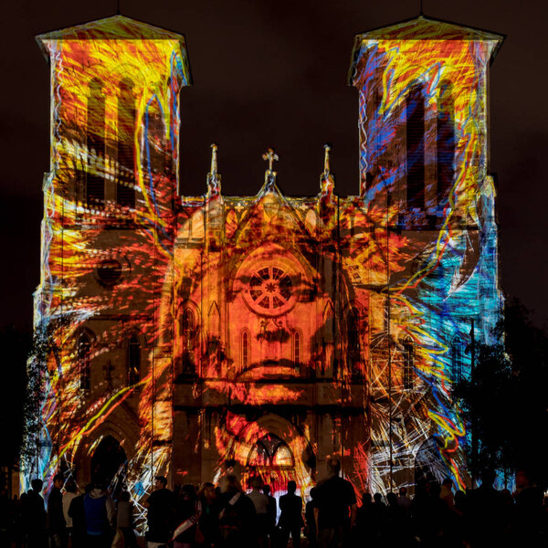 San Fernando Cathedral with Native American Light Show