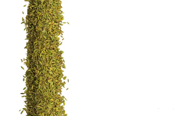 Venkel zaden in verticale rij op geïsoleerde Wit — Stockfoto