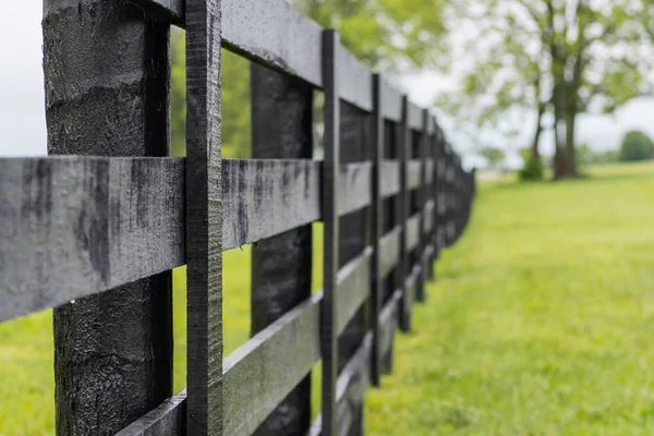 Guardando giù la linea di recinzione del cavallo nero — Foto Stock
