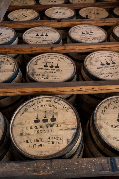 Bourbon hordó raktári állványok — Stock Fotó