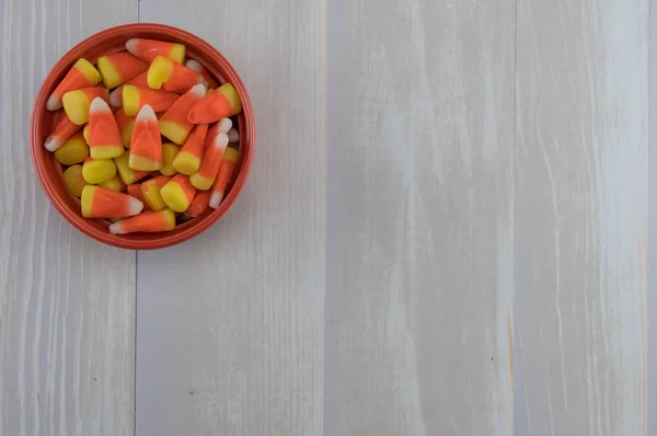 Orange Bowl of Candy Corns with Copy Space — Stock Photo, Image
