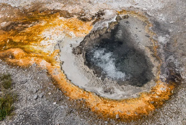 Оранжевое серное кольцо вокруг бурлящего горячего источника — стоковое фото