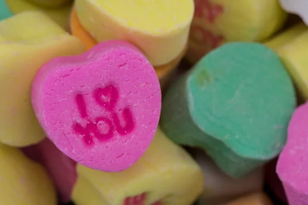 I Heart You Candy Heart on Pile of Other Hearts — Stock Photo, Image