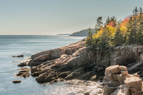 Herbstfarben an der felsigen Küste von Maine — Stockfoto