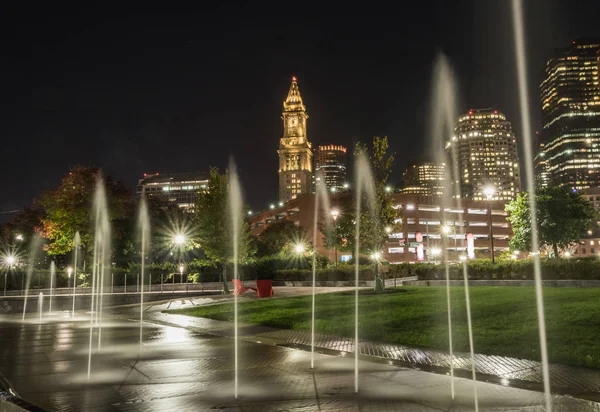Fontány a bostonské panorama — Stock fotografie