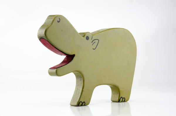 Wooden Hippo Three Quarter on White — Stock Photo, Image