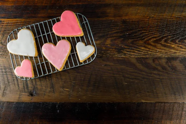 Frosted Heart Cookies with Copy Space to Right — Stock Photo, Image