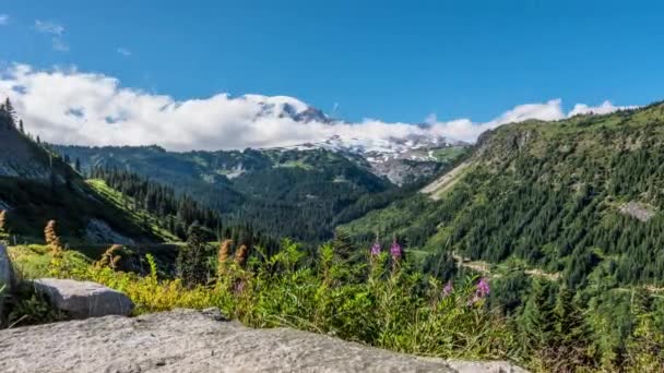 Upływ Czasu Mount Rainier Chmury Rozliczeń — Wideo stockowe