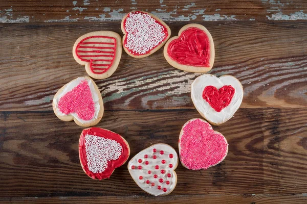 Circle of Decorated Heart Shaped Cookies — Stock Photo, Image