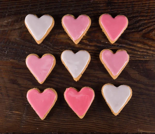 Nine Frosted Heart Cookies In Grid — Stock Photo, Image