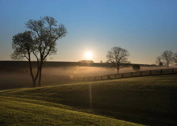 Sun Rises Over Foggy Hills of Kentucky — Stock Photo, Image