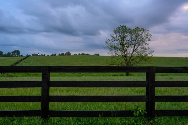 Koňský plot a šedá obloha — Stock fotografie