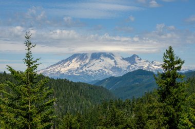 Bulutların Arasında Gizlenmiş Rainier Dağı 'nın tepesinde