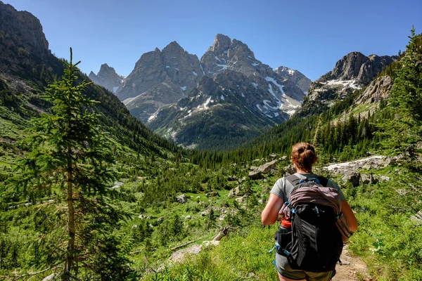 A nő néz ki Tetons Wilderness — Stock Fotó