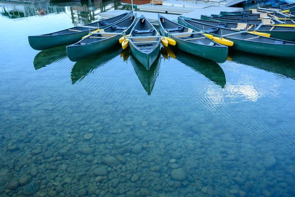 Empty Canoes Jenny Lake Calm Evening — Stock Photo, Image