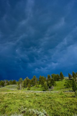 Storm clouds roll in over Yellowstone hill in summer clipart