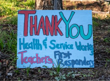 Athens, United States: April 11, 2020: Thank You Sign for essential workers clipart