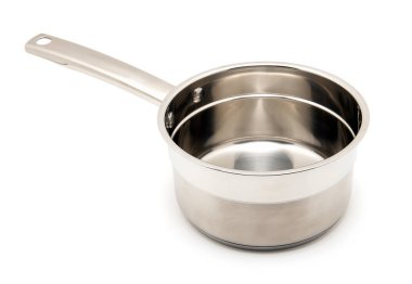 Paslanmaz çelik tencere. Beyaz arka plan üzerinde izole